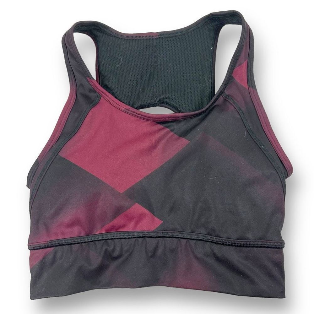 Athleta Womens‎ Size S Keyhole Back Sport Bra Red Black Retro Colorblock Pattern
